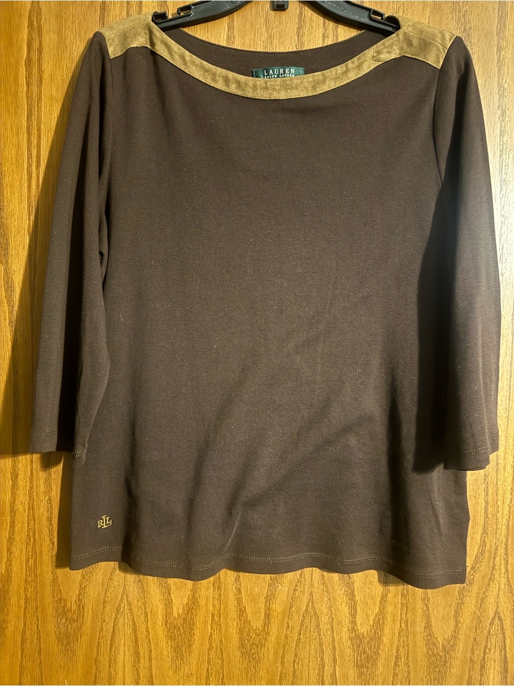 Lauren Ralph Lauren Brown three-quarter length Sleeve Top with Tan Trim